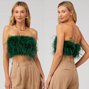 Lamarque Zaina Feather Strapless Top in Bottle Green Size Large